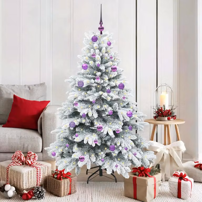 Albero di Natale artificiale vidaXL con 150 LED bianco caldo, forma a cono, verde e bianco, Altezza: 150 cm