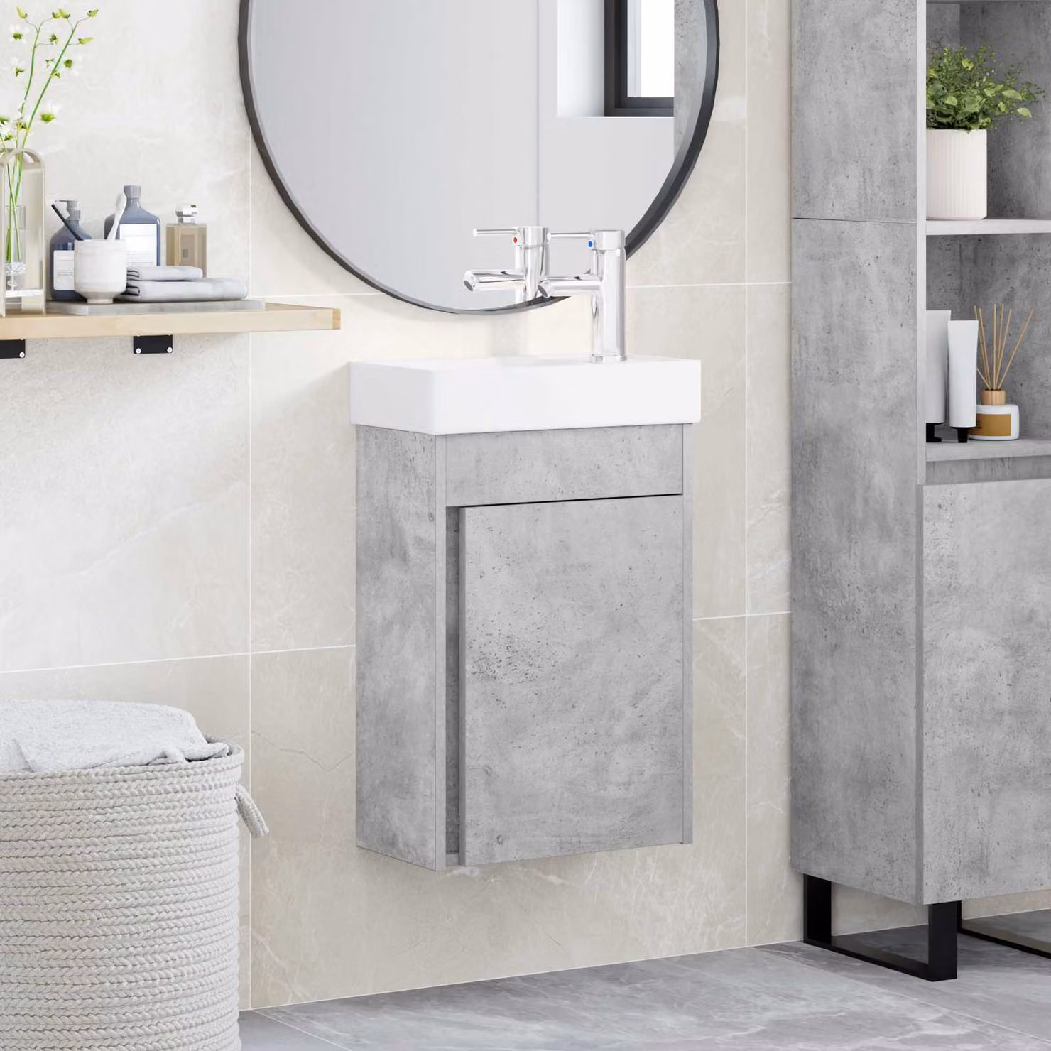 Mobile bagno moderno vidaXL con rubinetto, Grigio Cemento, L/P/H: 40,5 x 22,5 x 62 cm