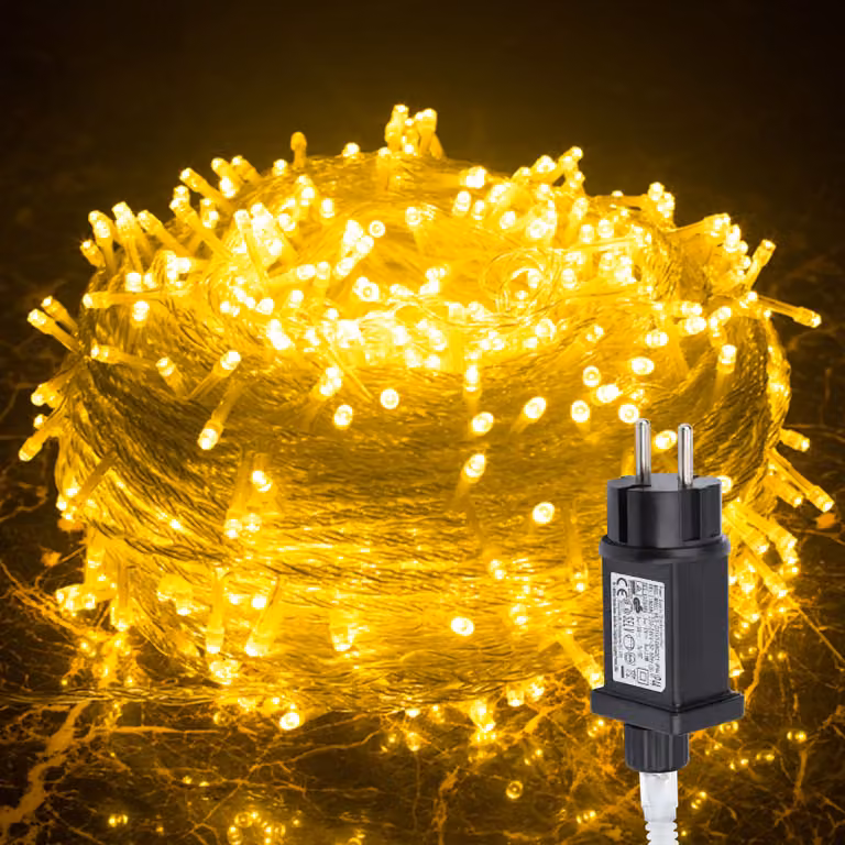 Catena luminosa LED Ikodm, 200 metri, 1000 LED, 8 modalità con funzione di memoria, ideale per Natale, feste, giardino. Effetto scintillante a forma di stelle, cavo trasparente, luce bianco caldo