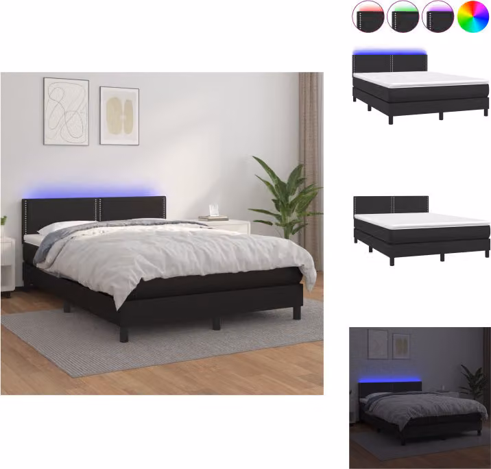 vidaXL Letto a molle con materasso e LED nero 140x190 cm in Similcuoio - Letti e strutture letto