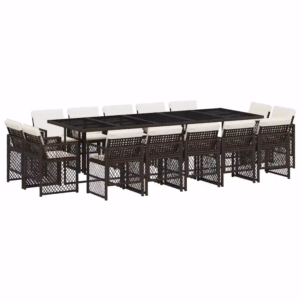 Set da pranzo da giardino vidaXL in polyrattan marrone con cuscini e tavolo in vetro per 15 persone – 2