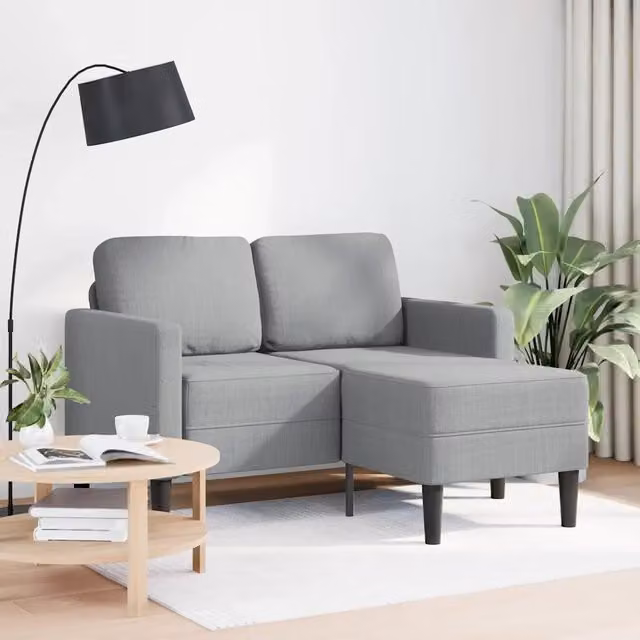 Divano 2 Posti con Chaise a L-Sofa 2 Posti con Chaise Grigio Chiaro 125 cm in Tessuto