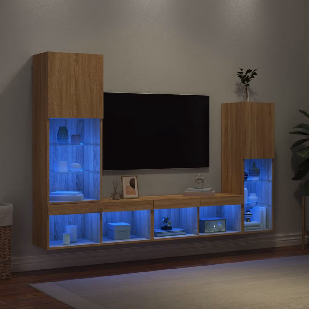 Mobile TV da parete vidaXL con illuminazione LED integrata in legno Rovere Sonoma marrone – 1