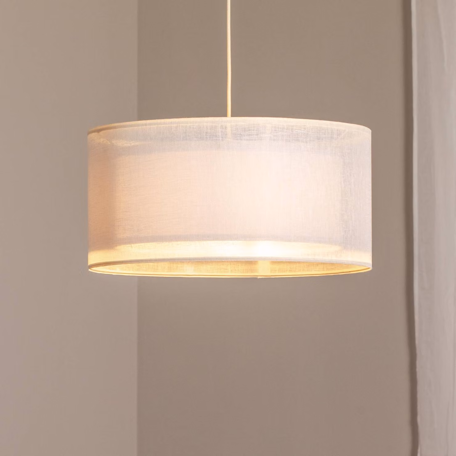 Lampada a sospensione Duo Den Light Maco Design, dimmerabile, Crema / Ambra, Soggiorno / Sala da pranzo, Tessuto / Stoffa / Seta, Lampada a sospensione