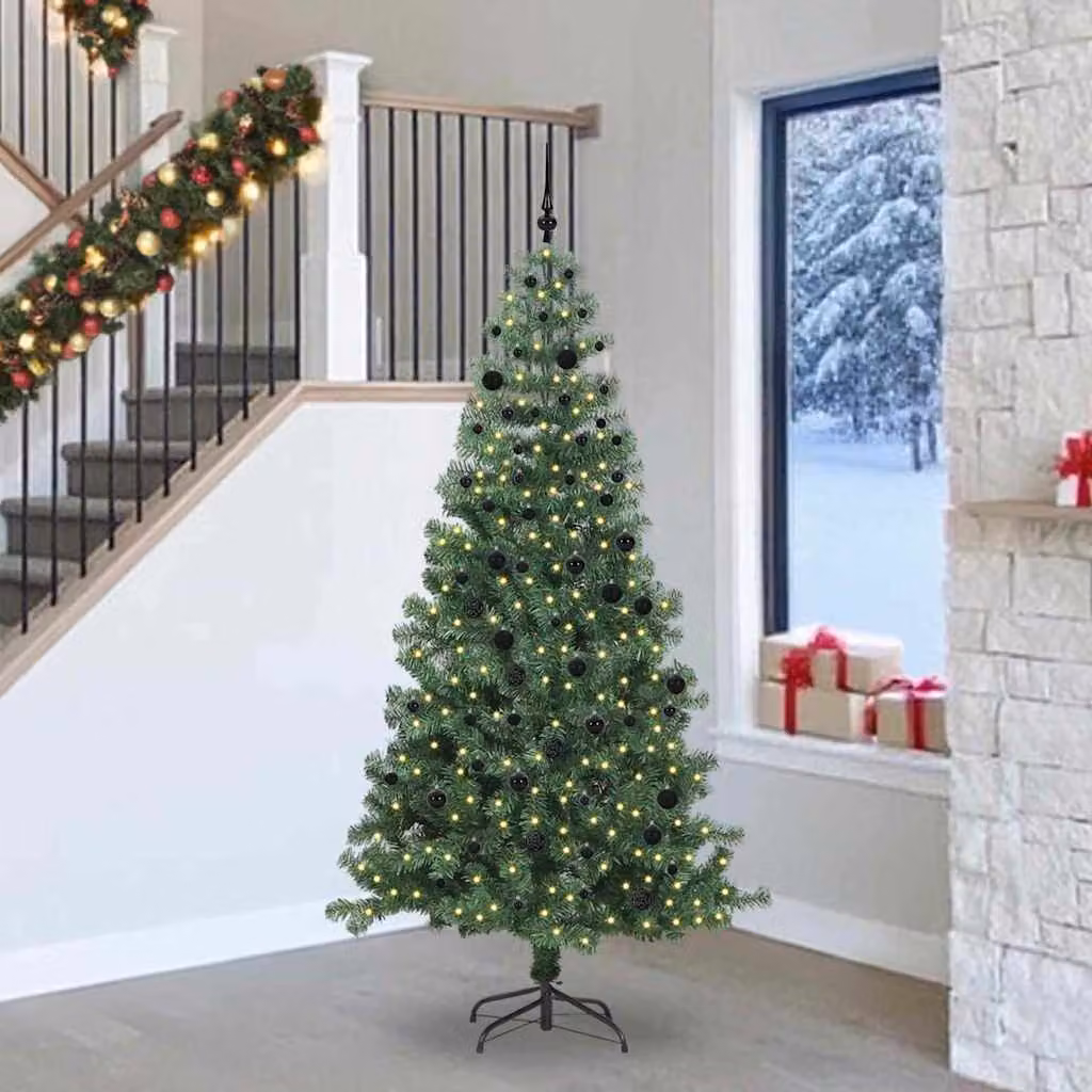 Albero di Natale moderno vidaXL verde in PVC con luci LED bianco caldo, Altezza: 240 cm