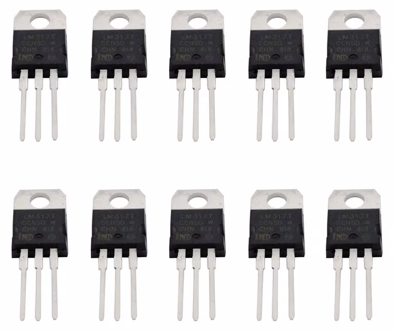 10 regolatori di tensione LM317, package TO-220, corrente massima 1,5 A, tensione di ingresso 1,2–37 V