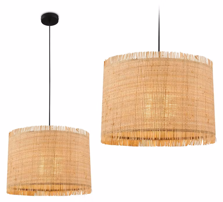 Lampada a sospensione Briloner Borra, paralume in paglia, stile boho, attacco E27, naturale, Ø40 x 128 cm