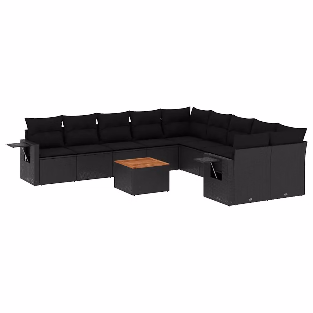 vidaXL Set Divani da Giardino 11 pz in Polyrattan Nero con Cuscini e Tavolino da Esterno a Forma di U – 2