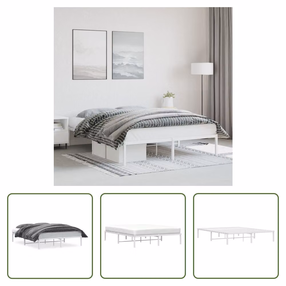 The Living Store Rete da letto in metallo bianco 150x200 cm