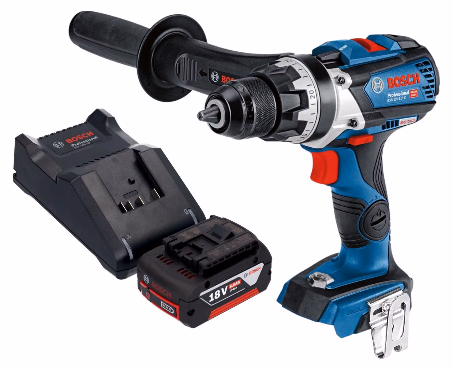 Bosch GSR 18V-110 C Trapano avvitatore professionale a batteria 18 V 110 Nm brushless + 1x batteria ricaricabile 5,0 Ah + caricabatterie