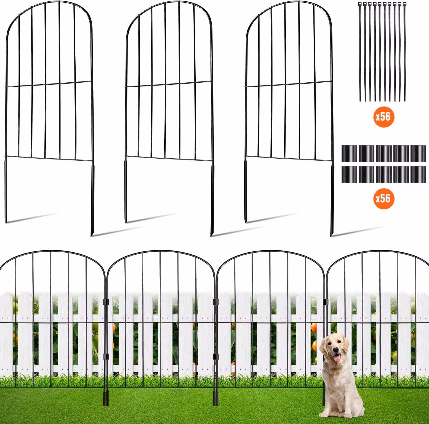 28x Recinzione decorativa per giardino 61x33cm recinzione metallica ad arco superiore Acciaio al carbonio recinzione ad innesto distanza tra i picchi 5,08cm recinzione per cani recinzione a rete recinzione per lettiere recinzione metallica elementi di rec