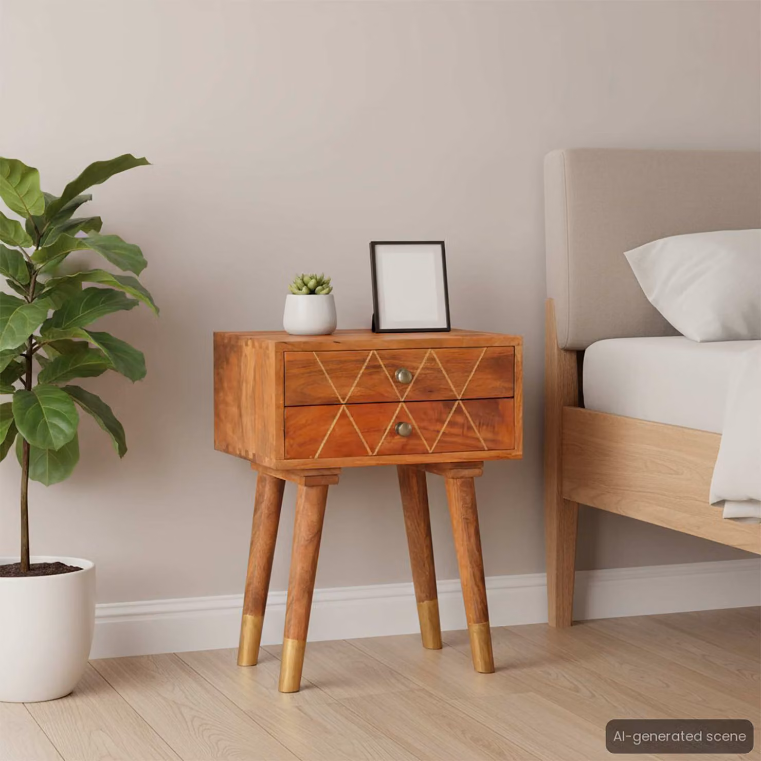 Comodino vidaXL in legno di mango color marrone e oro, design geometrico rustico, L 30 cm x P 40 cm x H 58 cm