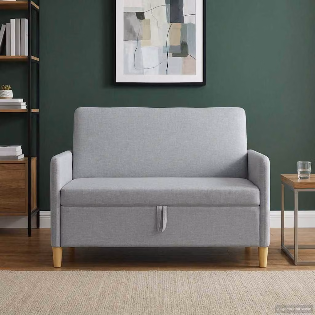 Divano moderno vidaXL con contenitore apribile in tessuto, L: 122 cm, P: 78 cm, H: 87 cm, Grigio