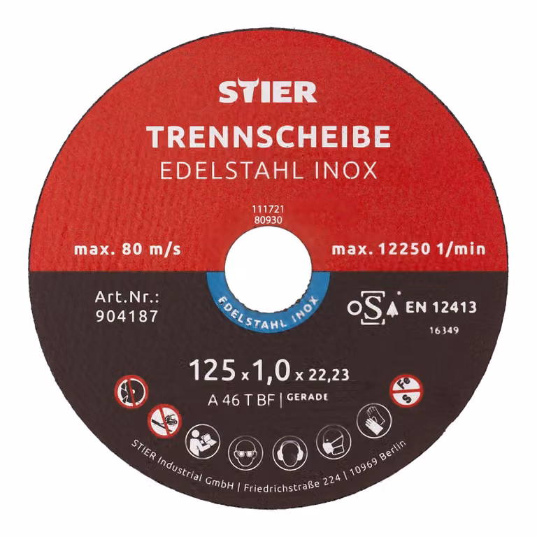 Disco da taglio STIER per acciaio inox/INOX, metallo, acciaio, Ø disco flessibile: 125 x 1,0 x 22,23 mm, diritto, set di 25 pezzi, per smerigliatrici angolari