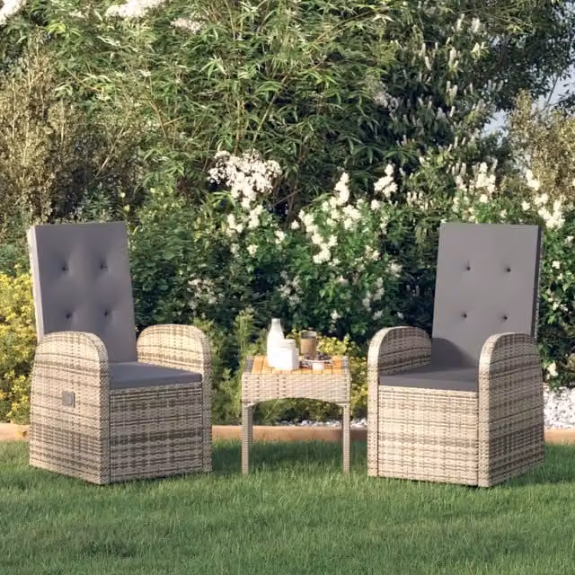 Set di 2 sedie da giardino reclinabili con cuscini vidaXL in polyrattan grigio e metallo – 1