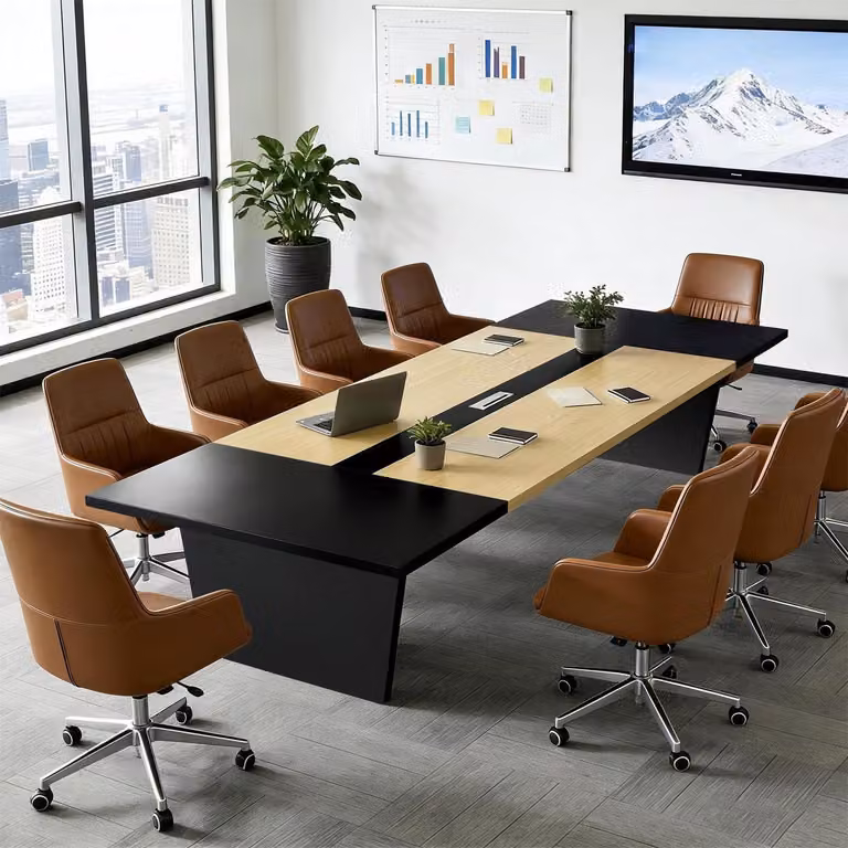 Tavolo da conferenza per ufficio, dimensioni 160x80x74 cm, colore nero/bianco, piano del tavolo spesso 2,5 cm