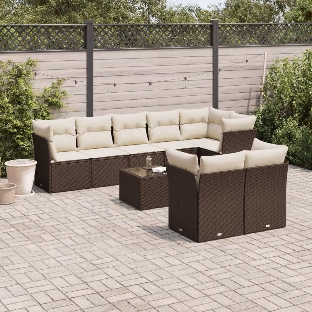 Maison Exclusive - Set di 9 pezzi per giardino con cuscini Marrone Poly Rattan