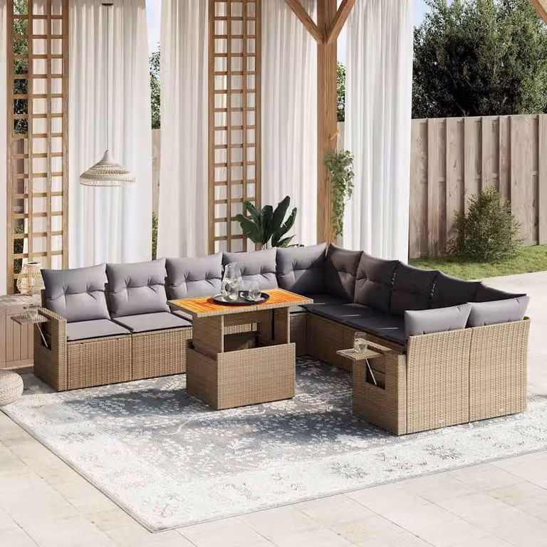 vidaXL Set di Divani da Giardino 11 pz in Polyrattan con Cuscini Beige e Grigio per Terrazza e Giardino