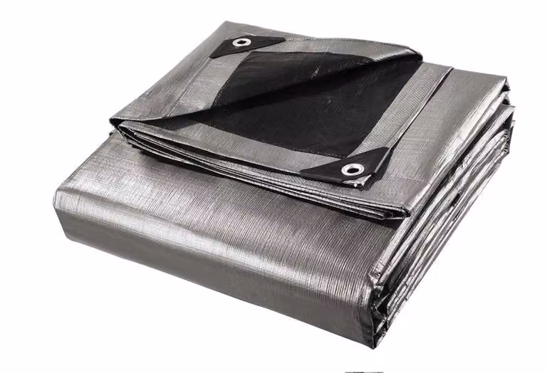 Telo protettivo da 260 g/m², colore argento, 4 x 5 metri, impermeabile. Telo con occhielli, adatto per uso industriale, edile, nautico, per piscine, camion, legno, imbarcazioni, campeggio. Venduto al metro. Adatto per sabbiera, mobili da esterno, trampoli