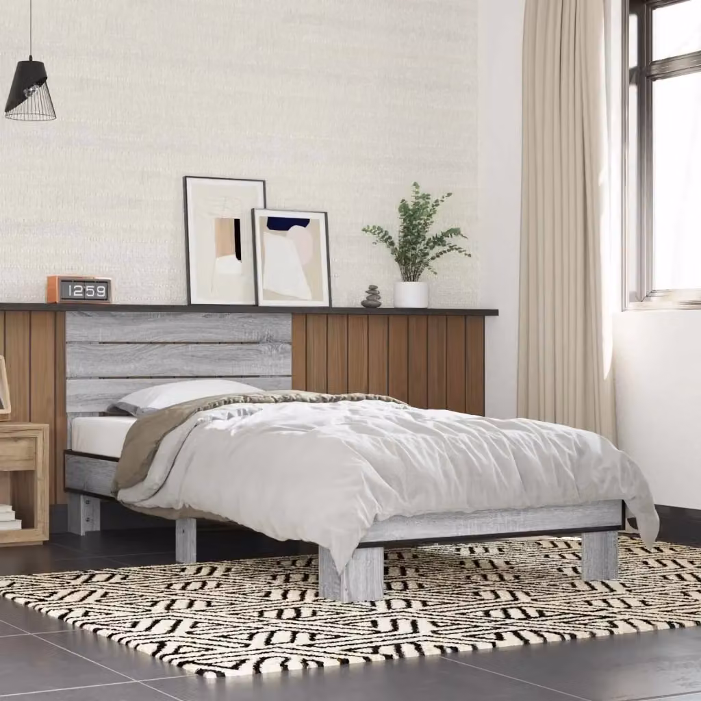 Letto singolo moderno DESIGN IN con testata in legno e struttura in grigio, L 80 x P 200 cm – 2