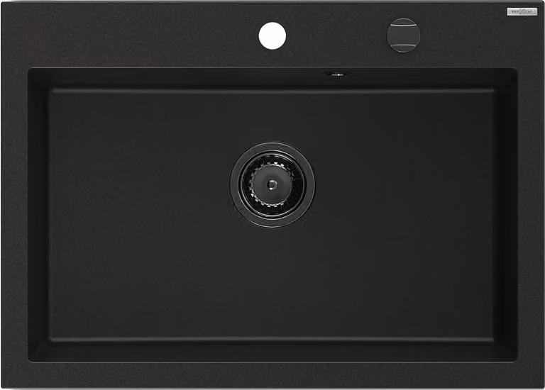 Mexen Elix lavello in granito a 1 vasca 700 x 500 mm, nero, sifone nero - 6526701005-77-B
