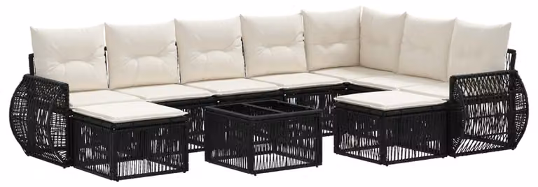 Set Divano da Giardino 10 pcs Nero polyrattan