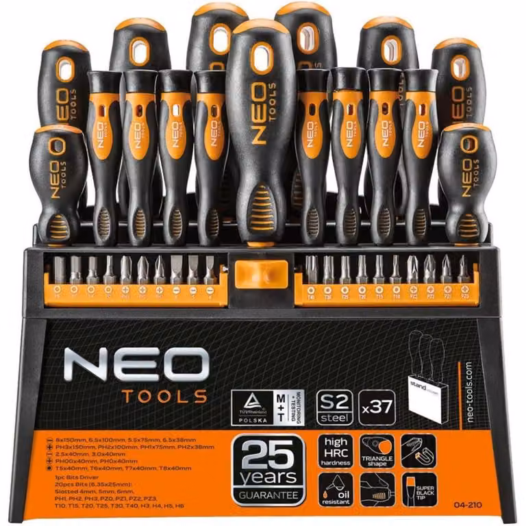 NEO TOOLS Set di cacciaviti e punte per cacciavite, 37 pezzi.