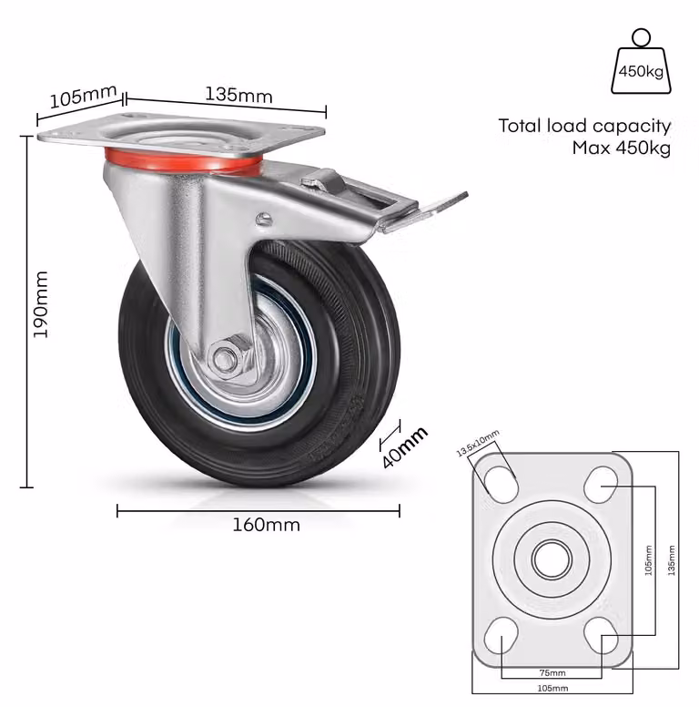 Ruote per il trasporto di mobili - Ruote robuste per carichi pesanti - Set da 4 - 16 cm
