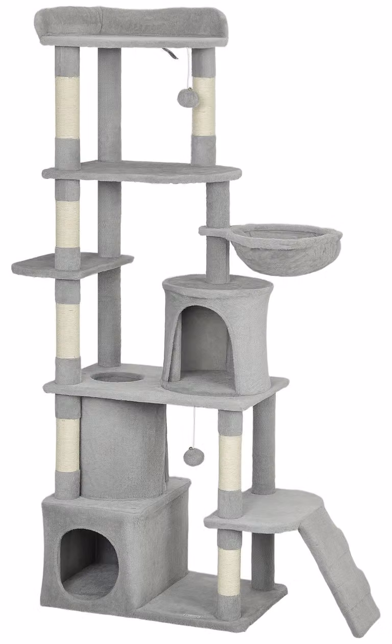 Albero per gatti con tunnel e casette, altezza 170 cm | Colore: Grigio + Bianco | Dimensioni: 40x60x170 cm