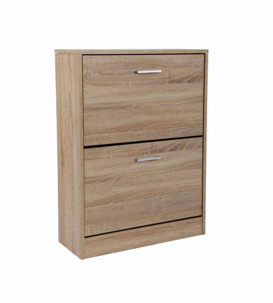 Scarpiera Domo Mea in legno naturale marrone con 2 ribalte, L: 60 cm, P: 24 cm, H: 81,5 cm