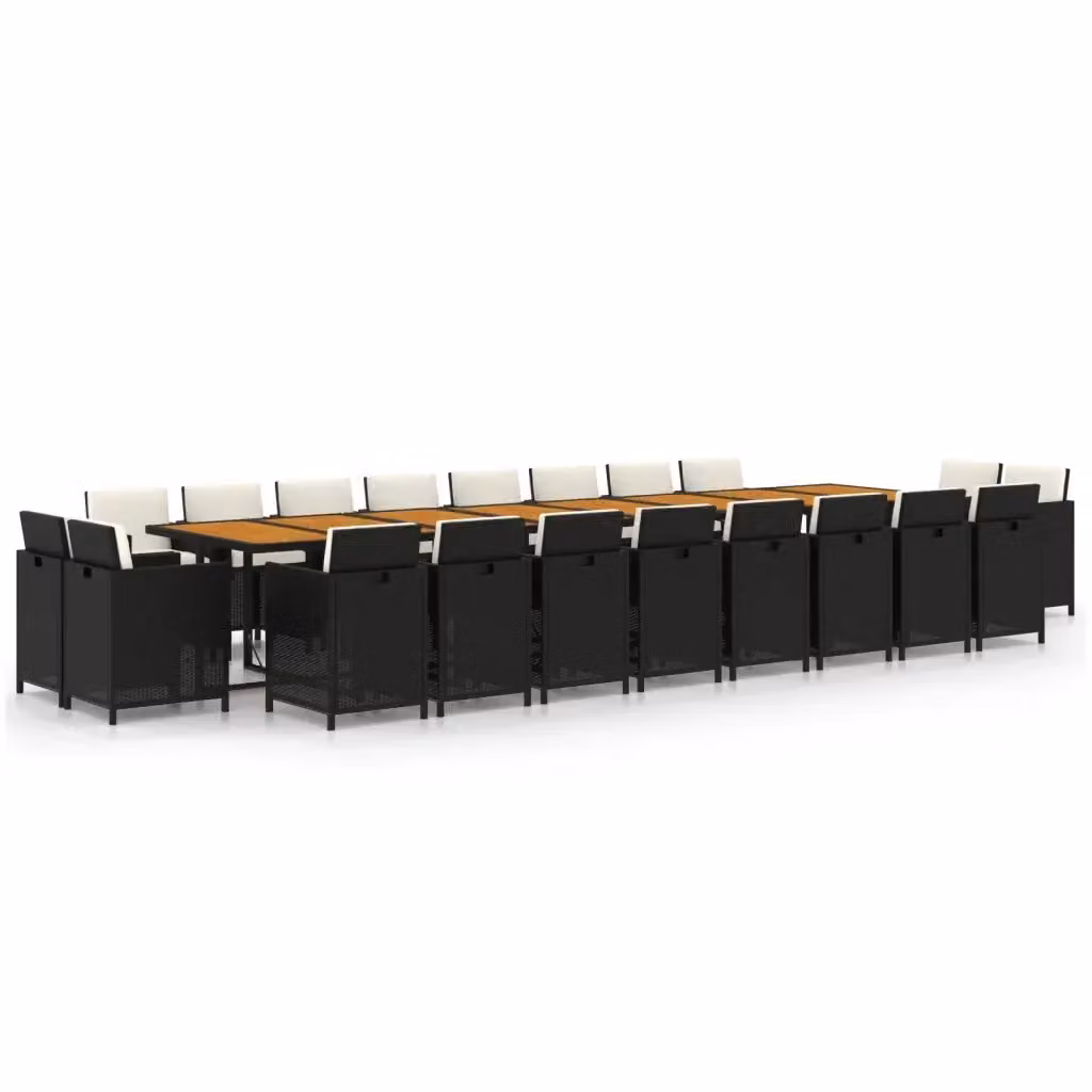 Set da pranzo da giardino vidaXL in polyrattan e legno di acacia con cuscini, 21 pezzi, nero e bianco – 2