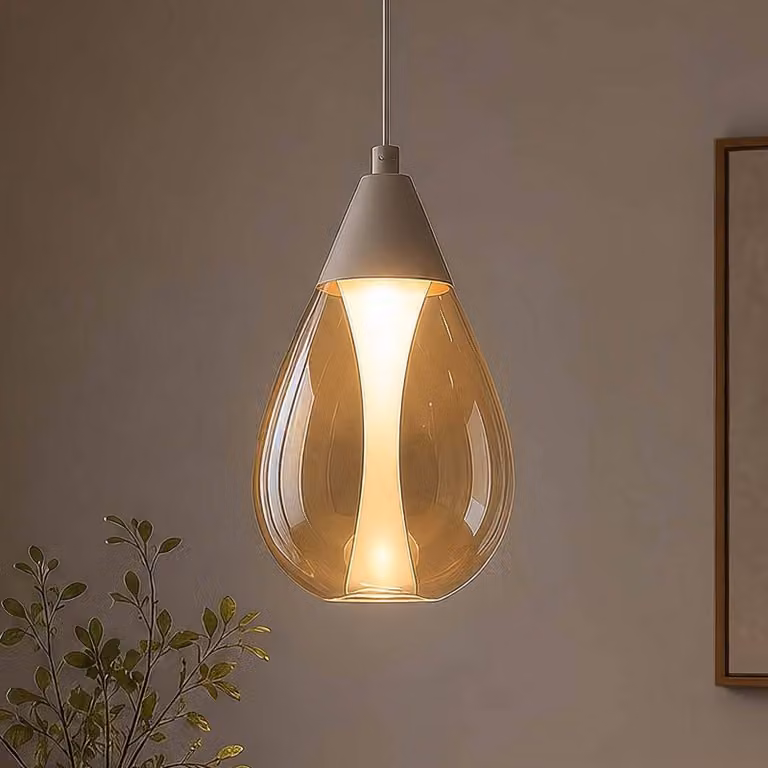 Searchlight Lampada a sospensione Pear, dimmerabile, Crema / Ambra, Soggiorno / Sala da pranzo, Metallo, Moderno, Lampada a sospensione