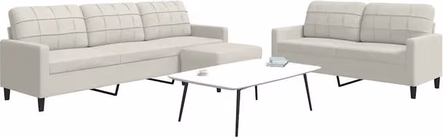 Set di divani moderno vidaXL in velluto beige composto da divano a 3 posti, divano a 2 posti e pouf con cuscini inclusi