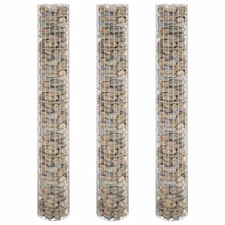 Set di 3 fioriere a gabbione circolari vidaXL in acciaio zincato grigio, Ø 30 cm x H 200 cm