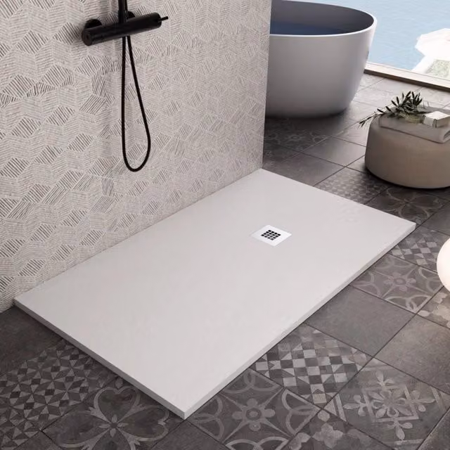Piatto doccia in marmo resina bianco pietra cemento plus, misura 90x200