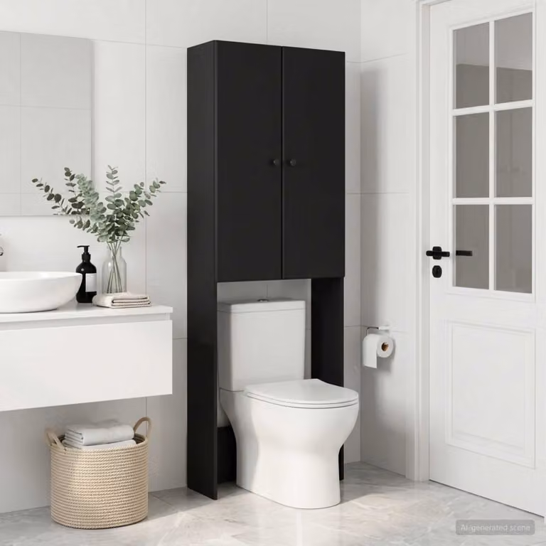 Mobiletto da bagno moderno vidaXL BREDA nero in legno ingegnerizzato e metallo L: 66 cm, P: 25,5 cm, H: 190 cm