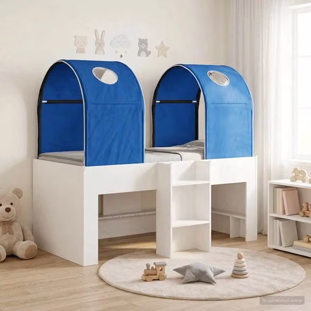 Letto con Tunnel 3 pz Bianco e Blu Legno ingegnerizzato 3423487