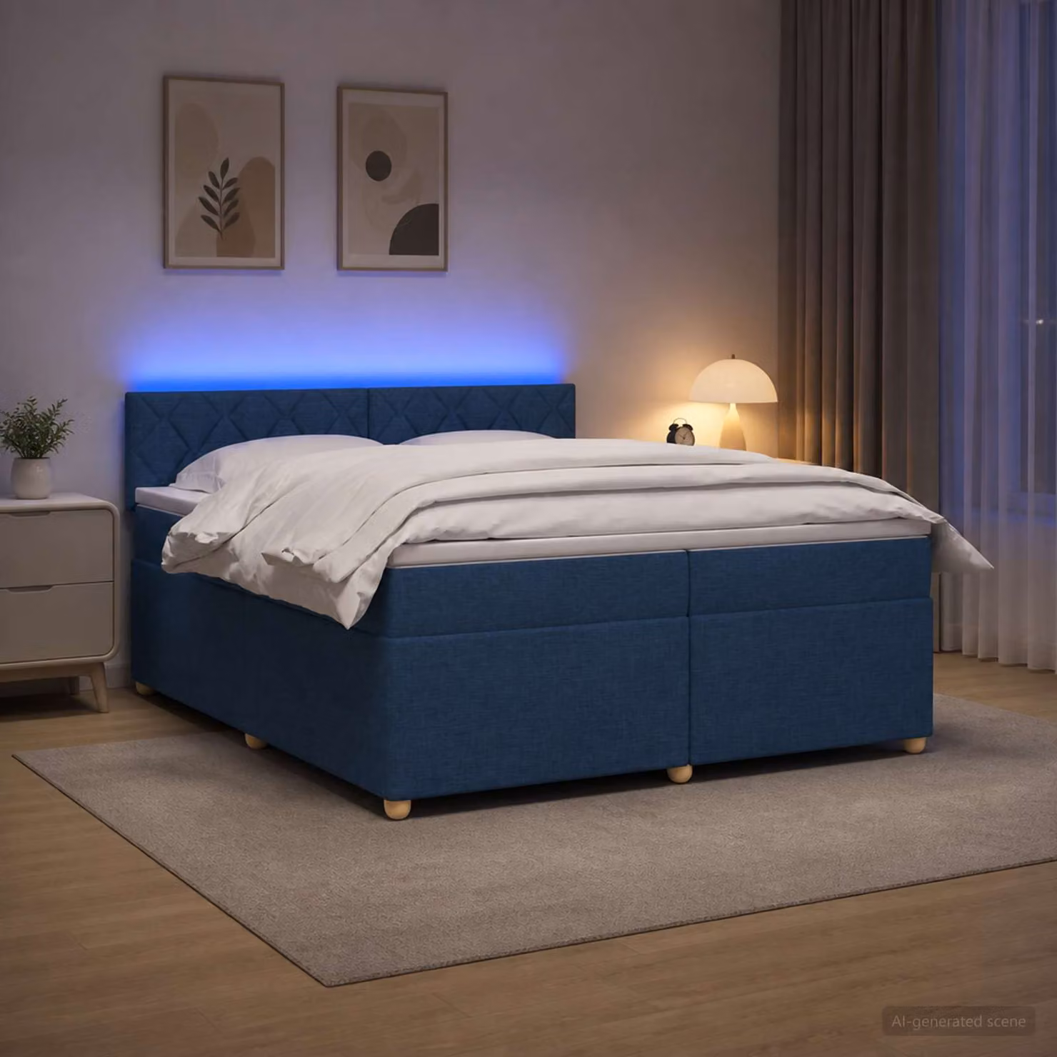 Letto box spring vidaXL con materasso a molle insacchettate in tessuto blu e bianco, L/P/H: 200 x 200 x 100,5 cm