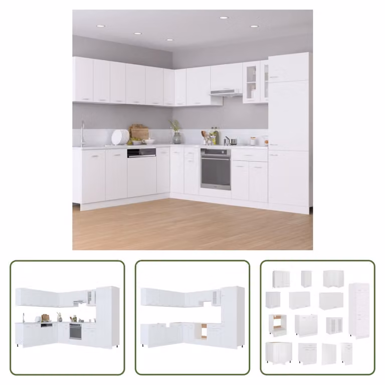 The Living Store Mobile da cucina 14 pezzi in legno bianco