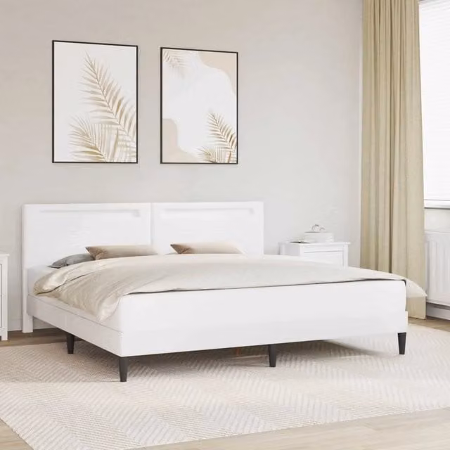 Struttura del letto con testiera-Giroletto Bianco 200 x 200 cm Similpelle 433938