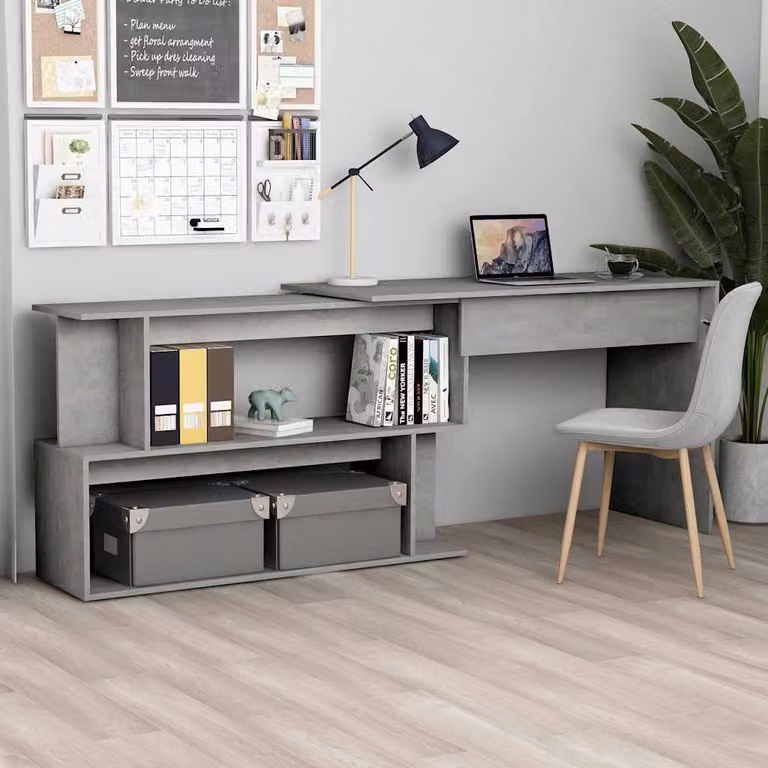 Scrivania angolare moderna vidaXL in legno e MDF grigio, L 200 x P 50 x H 76 cm