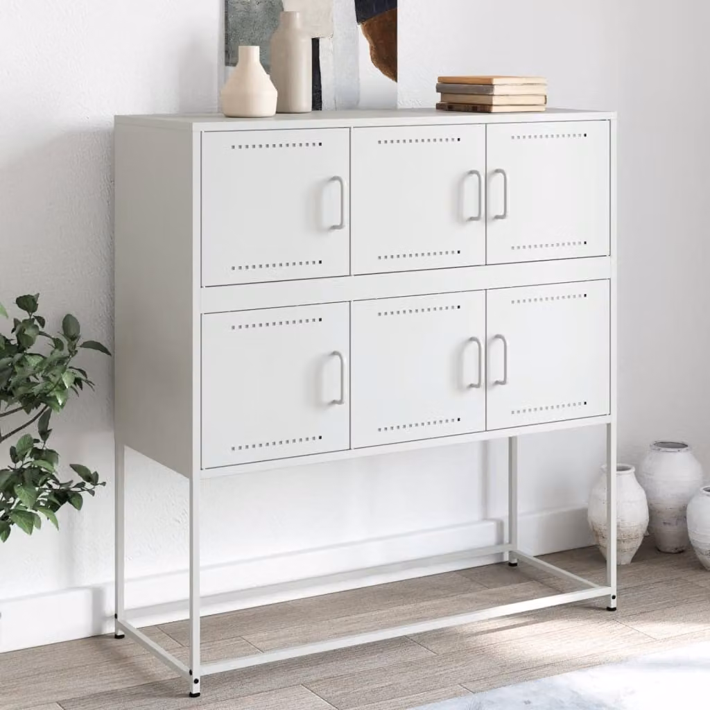Credenza moderna vidaXL in metallo bianco opaco, L 100,5 x P 39 x H 107 cm