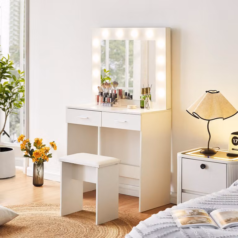 Tavolino da trucco bianco - 2 cassetti - 80x33x140 cm - MDF - Comodino da trucco