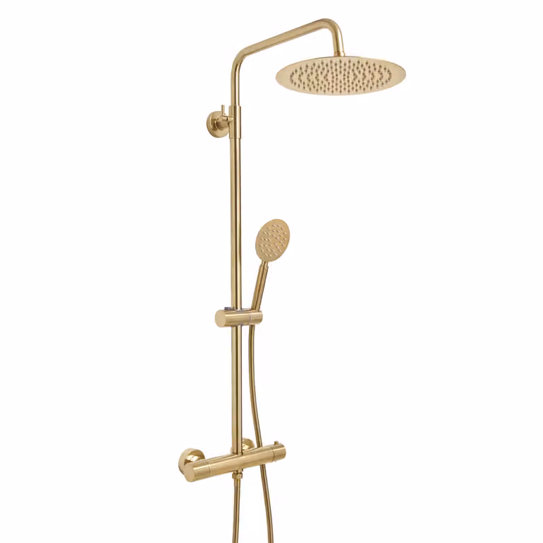 Miscelatore Termostatico per Doccia HudsonReed con Soffione Rain e Doccetta in Ottone Oro Satinato