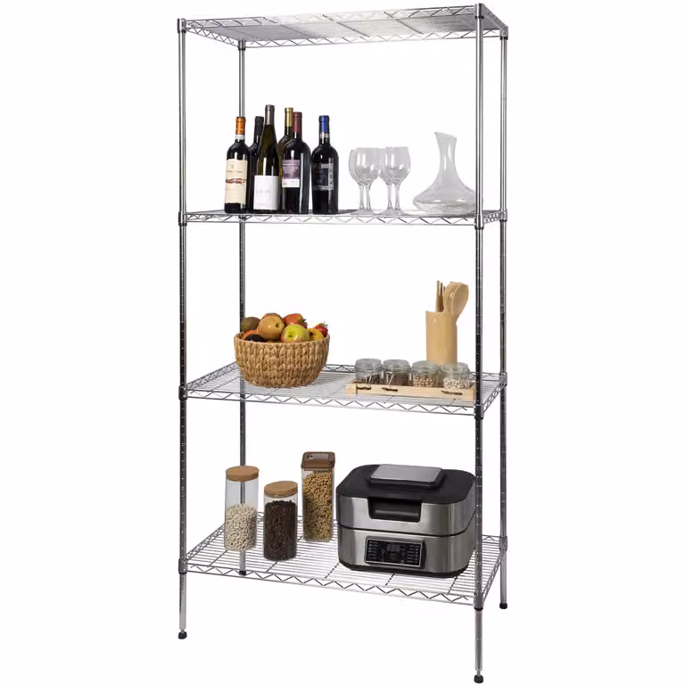 Scaffale multiuso in acciaio VESTIAMO CASA con 4 ripiani, colore argento, H 180 cm x L 89 cm x P 44 cm