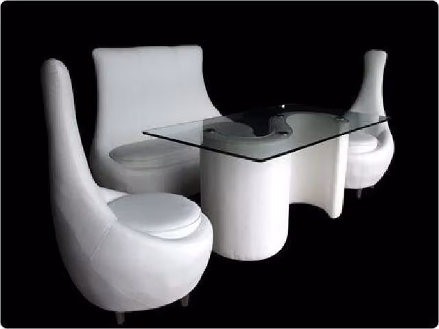 Set da pranzo di design, composto da un tavolo e 2 poltrone, in pelle imbottita, ideale per cucina o soggiorno