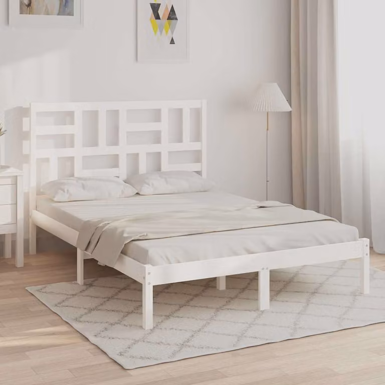 vidaXL Giroletto in Legno di Pino Massello Bianco con Doghe Fisse L/P/H: 200 x 120 x 25 cm
