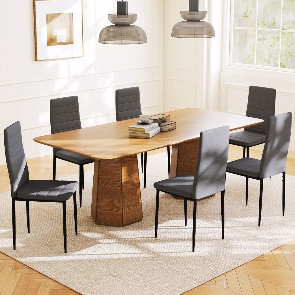 Set di 6 sedie imbottite moderne GIORDANOSHOP in tessuto grigio e metallo nero per soggiorno, cucina o ufficio, L: 41 cm, P: 50 cm, H: 97 cm – 2