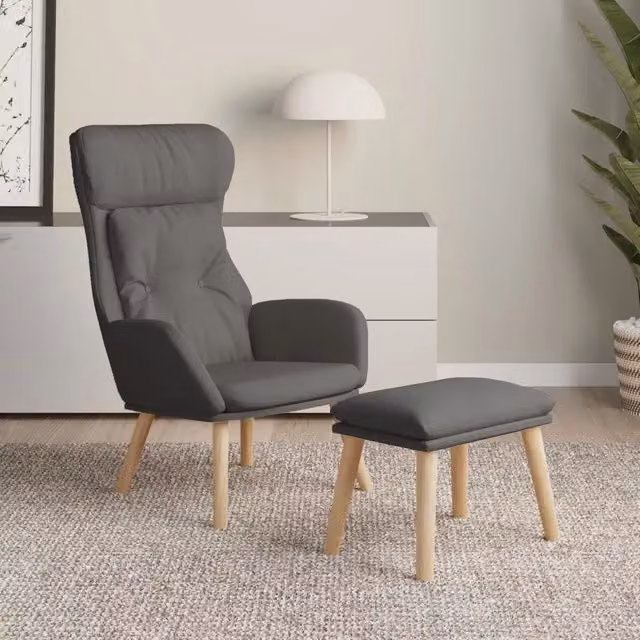 Poltrona Relax con Poggiapiedi vidaXL Grigio Moderno in Tessuto e Struttura in Metallo – 1