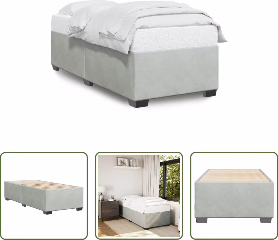 The Living Store Struttura letto grigio chiaro 100x200 cm in velluto